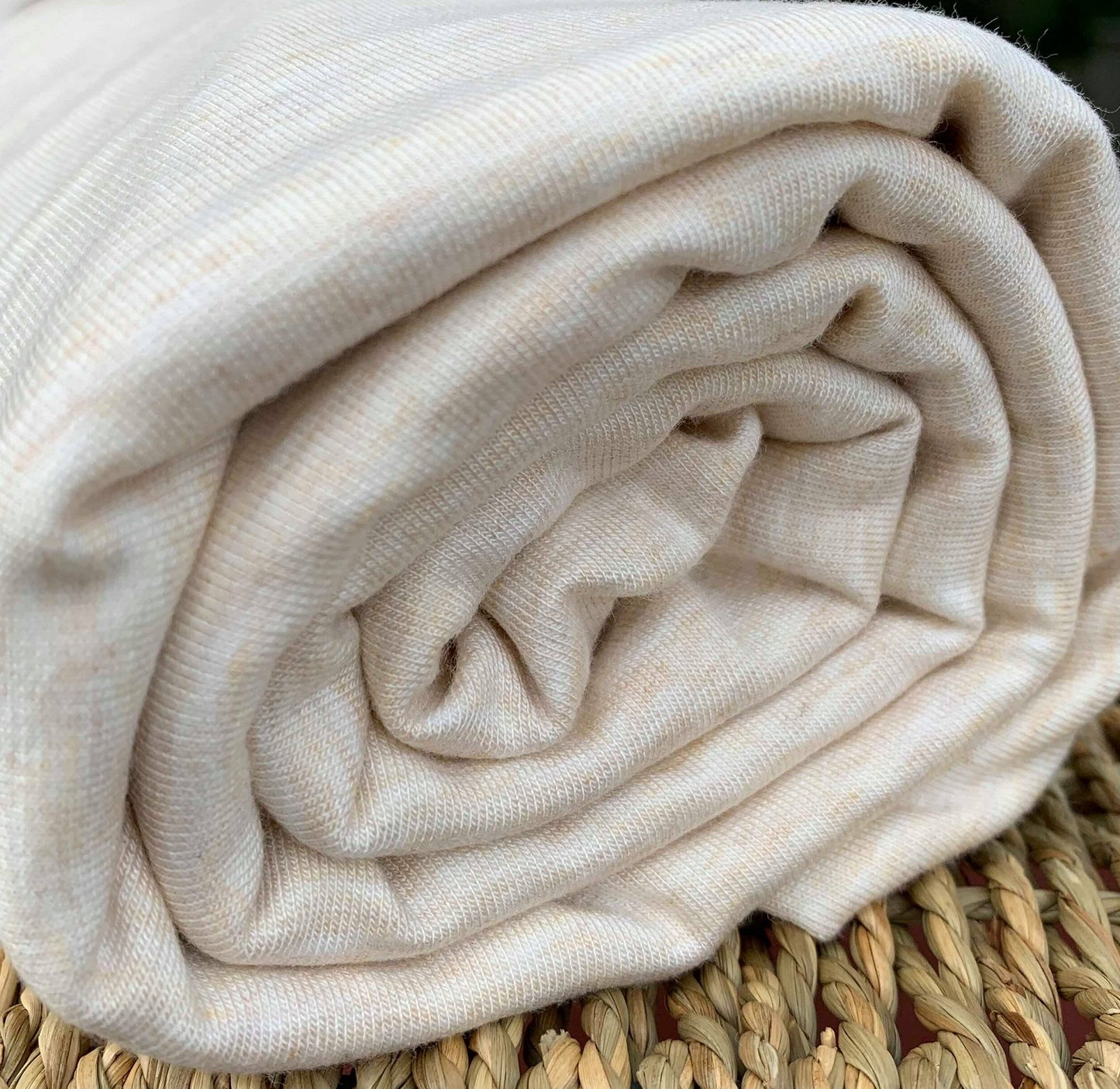 Bamboo Stretch French Terry Fabric, Heather Oatmeal -Kinderel Organic Fabrics