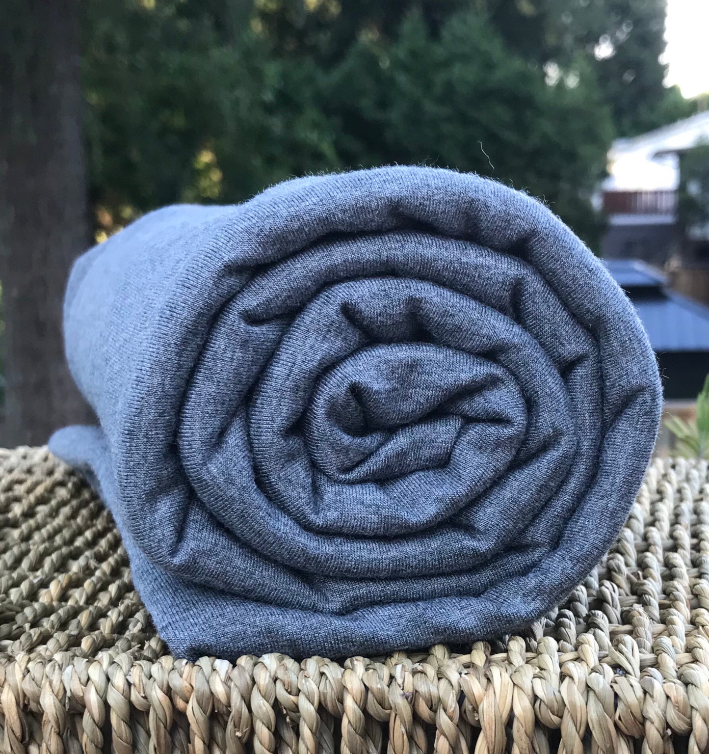 Heather Grey Dark Bamboo Cotton Stretch French Terry Fabric Rolls Wholesale from $8.95 yard - Kinderel Organic Fabrics