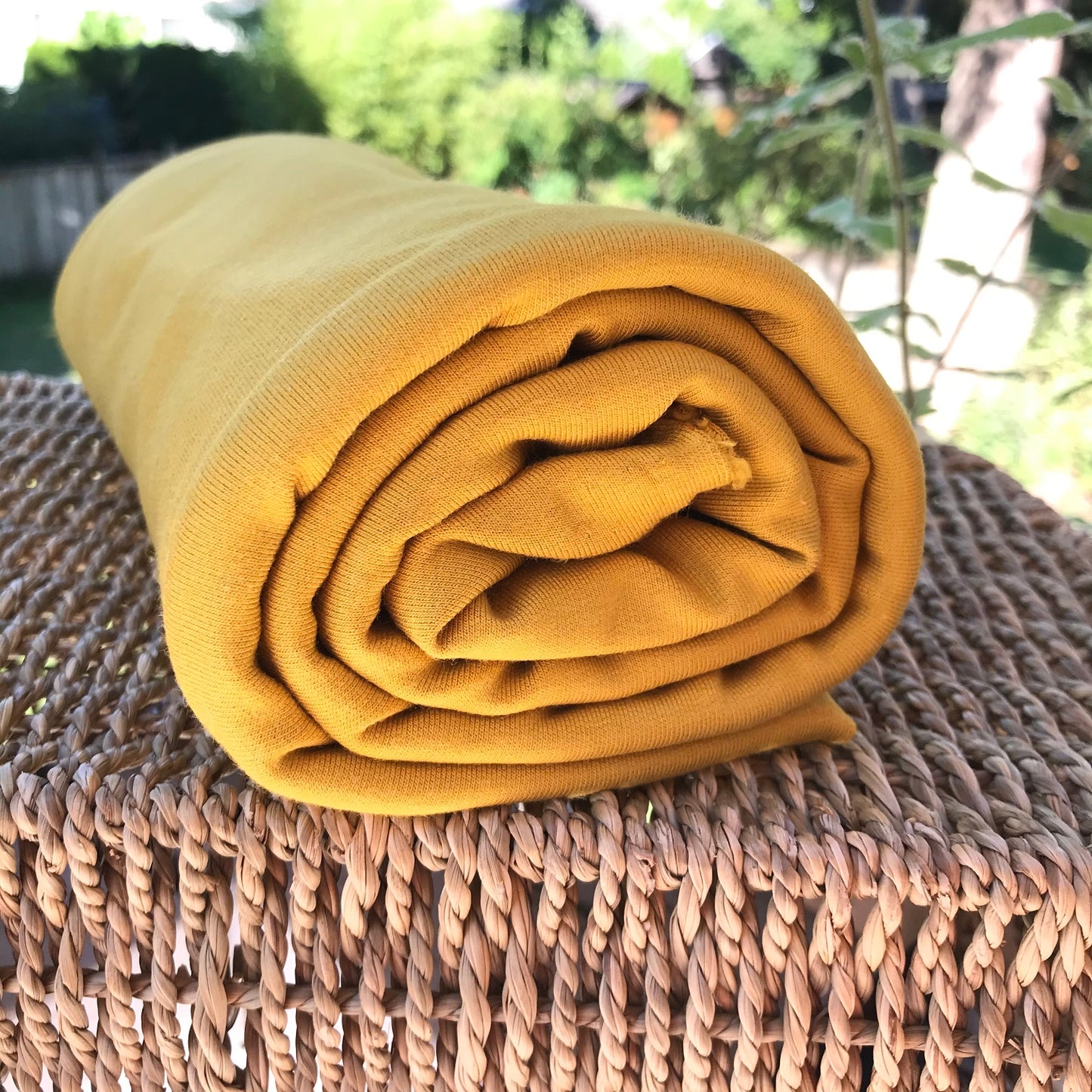 Golden Yellow Bamboo Stretch French Terry Fabric by the Yard or Wholesale