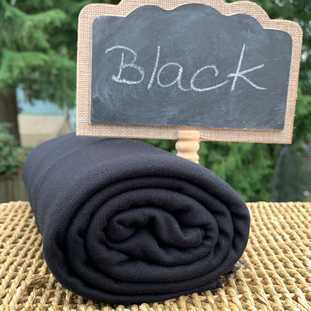 Black Bamboo Merino Wool Stretch French Terry Fabric by Yard